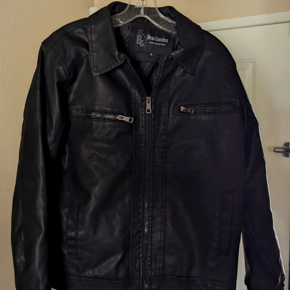 Bleu Grandeur Black Faux Leather Jacket Mens Size Small